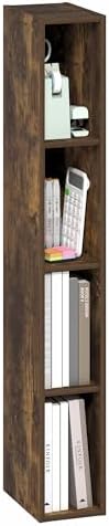 Furinno Fulda Book Shelf, 4-Tier Narrow Bookshelf, Standing Bookcase with 6-in Width Storage Shelf, 9.3 x 5.9 x 41.6, fo