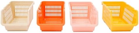 4 Pcs Stackable Storage Baskets, Compact Rolling Storage Baskets Set, Small Stackable Organizer Bins for Kitchen Bedroom