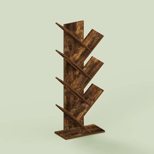 Ipoh Tree Book Shelf, 7-Tier Tree Bookcase, for Narrow Space, Books, CDs, Magazines, Rustic Brown