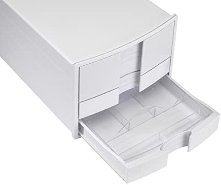 HAN IMPULS 2.0 Drawer Box with 3 Closed Drawers for DIN A4/C4 Including Labelling Labels, Document Box, Base with Pull-Out Lock, Furniture-Friendly Rubber Feet, 1017-12, White