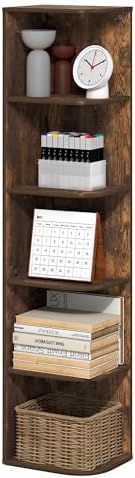 Furinno PASIR Book Shelf, 5-Tier Corner Bookshelf with Open Shelf, Standing Bookcase, 9.3 x 12 x 51.7, for Organization 