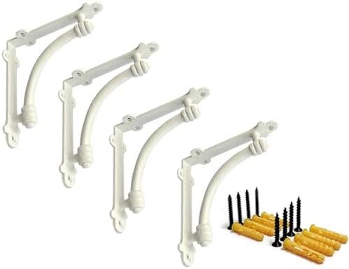 NACH Decorative Shelf Brackets, 4 Pack of 5.5 x 1.2 x 5.5 inch White Cast Iron Shelf Brackets - Decorative Brackets Whit