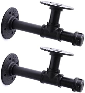 3/4" Industrial Pipe Shelf Brackets, Black Iron Wall Mounted DIY Shelving Brackets Hanging Custom Pipe Brackets for Floa