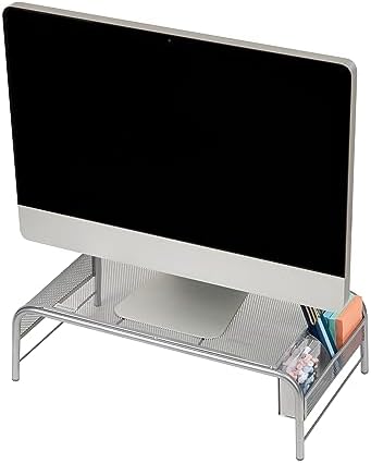 Mind Reader Monitor Stand, Ventilated Laptop Riser, Desktop Organizer, Side Storage, Metal Mesh, 20"L x 11.5"W x 5.5"H, 