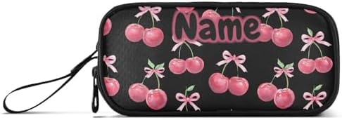 Custom Watercolor Cherry Bow Pencil Case Box Boys Girls Personalized Name Large Pencil Pouch Stationery Pen Bag Organizer for Kids Adults School Office