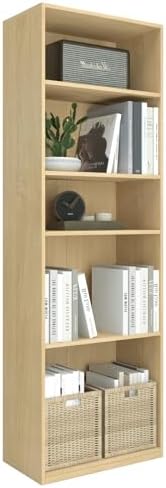 CTESNE【2026 Adjustable Shelves 5-Tier Bookcase, 71 inches, Wooden Open Display Floor Bookshelf (Oak Color)