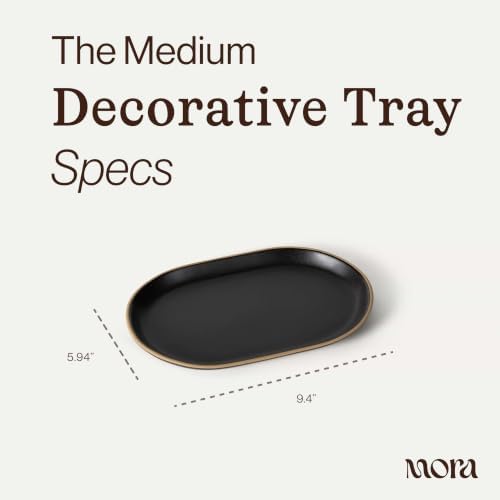 Mora Ceramic Decorative Tray - 9.4in Dish for Jewelry, Perfume, Makeup, Accessories, Candle, in the Bathroom Vanity, Bed