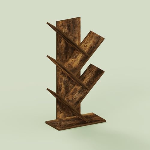 Ipoh Tree Book Shelf, 5-Tier Tree Bookcase, for Narrow Space, Books, CDs, Magazines, Rustic Brown
