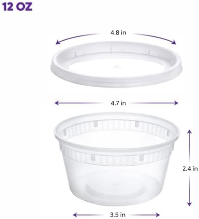 Pantry Value 12 oz Plastic Food Storage Deli Containers with Lids [48 Sets]