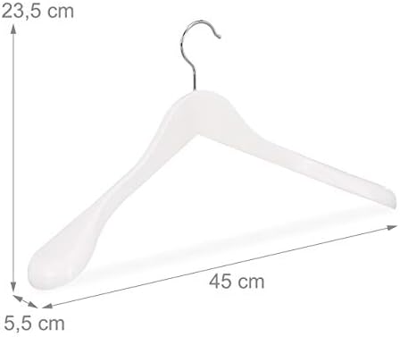 Relaxdays Suit Hangers Set of 10, Wide Shoulders, 360° Swivel Hooks, Jackets, Wooden Coat Holders, White