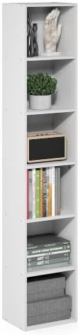 Furinno LUDER 6-Tier Narrow Book Shelf, Slim Bookshelf, White