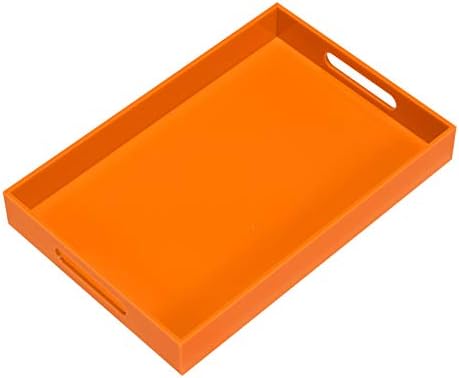 KEVLANG Orange Sturdy Acrylic Serving Tray with Handles-10x15Inch-Serving Coffee,Food,Breakfast,Butler-Kitchen Countertop Tray-Makeup Drawer Organizer-Vanity Table,Ottoman Tray-Decorative Tray