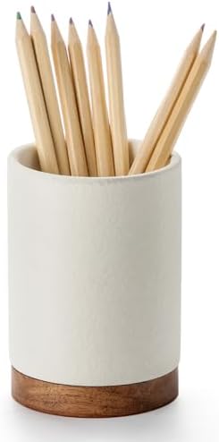 Ceramic Pen Holder for Desk, Pencil Cup, (White,Set / 1)