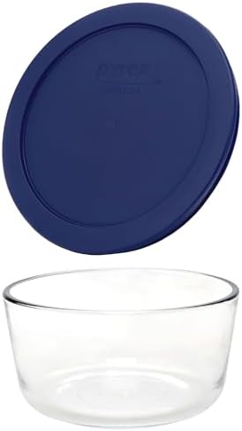 Pyrex (2 7201 4-Cup Glass Bowls with (2) 7201-PC Blue Lids - Made in USA