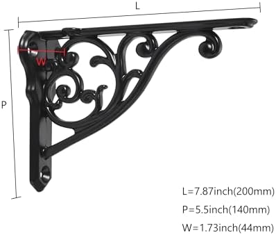 Ornate Decorative Shelf Brackets 8 inch Small Wall Mounted Shelving Bracket 2 Pack Matte Black Vintage Shelf Bracket Vic