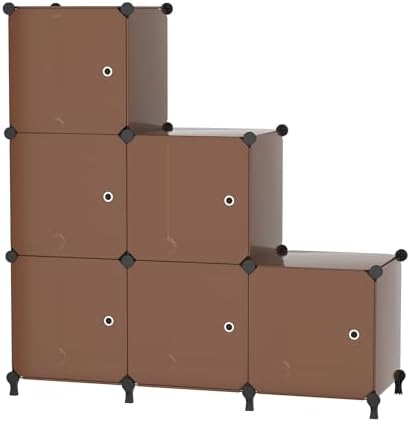 6Cube Storage Organizer Modular Stackable with Doors Brown