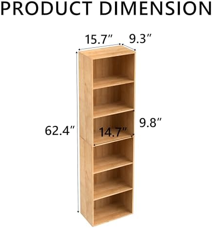 Wooden 6 Cube Storage Organizer, Classic Oak 6 Cube Storage Shelf, 6 Tier Closet Organizers Storage Cubes Display Cubby,