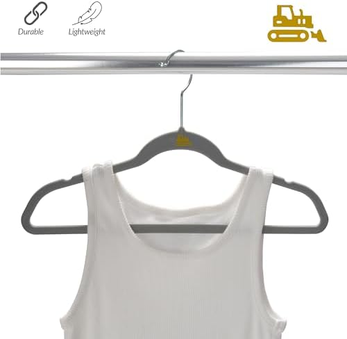 Simplify 25 Pack Kids Velvet Hangers | Slim | Non-Slip Design | Space Saving | Childrens Clothes | Shirts | Pants | Dresses | Baby Nursery | Closet Storage & Organization | Light Grey