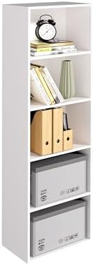 Wooden 5 Cube Storage Organizer, White 5 Tier Bookcase Bookshelf Freestanding Storage Display Organizer, Versatile Cubes