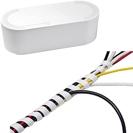 D-Line Cable Management Box (Large) & Cord Spiral Wrap (8.2ft Length) - White