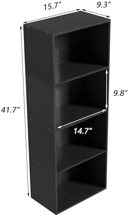 Wooden 4 Cube Storage Organizer, 4 Tier Tall Modern Bookshelf Freestanding Storage Display Organizer, Versatile Cubes Sh