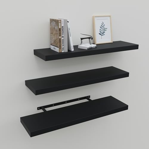 Floating Shelves for Wall Set of 3, 24" Black Wall Shelves for Home Decor