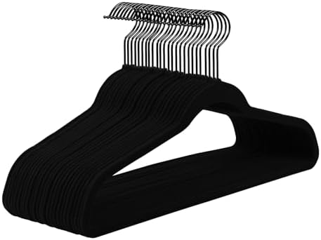 MIZGI All Black Velvet Hangers 40Pack,Premium Flocked Clothes Hangers,Non-Slip Felt & Sturdy Heavy Duty Coat & Suit Hangers for Space Saving, No Hanger Marks