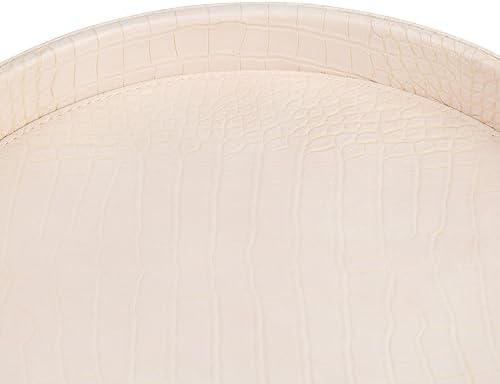 HofferRuffer Faux Leather Round Serving Tray, Vegan Croco Leather Decorative Tray, Food Tray for Storage Drinks, Snack &