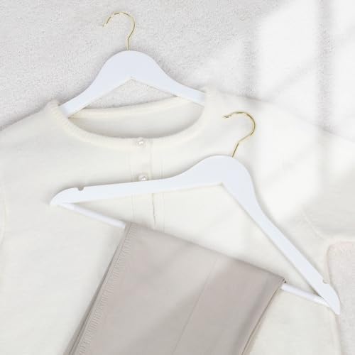 TOPIA HANGER Wooden Hangers 30 Pack, White Wood with Golden Hooks