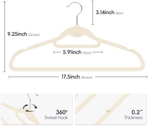Velvet Stackable Hangers 50 Pack Space Saving Cascading Hook Ivory