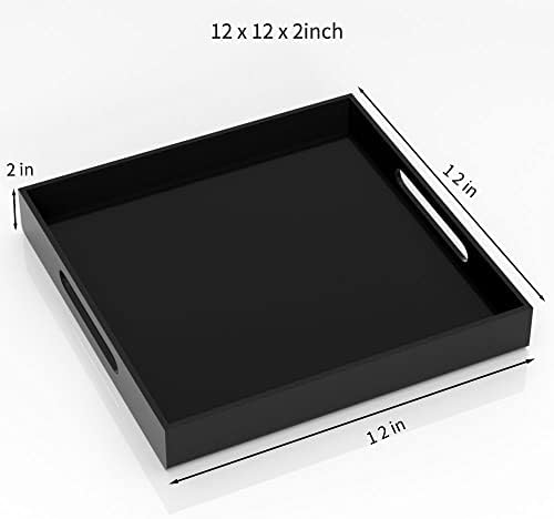 NIUBEE Acrylic Serving Tray 12x12 Inches -Spill Proof- Decorative Tray Organiser for Ottoman Coffee Table Countertop wit