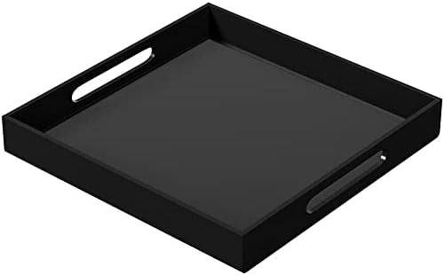 NIUBEE Acrylic Serving Tray 12x12 Inches -Spill Proof- Decorative Tray Organiser for Ottoman Coffee Table Countertop wit