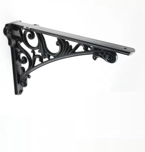 Decorative Shelf Bracket 6 inch, Black Brackets for Shelving, Heavy Duty Vintage, DIY Projects, Hardware Included, 2 Pac