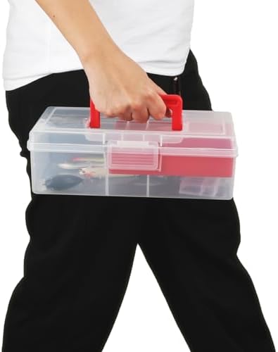 JUXYES Plastic Fishing Tackle Box Organizer with Removable Dividers, Clear Fishing Tackle Storage Boxes with Handle, 2 L