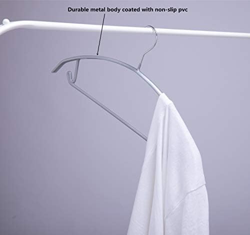 16.5 Inch Pack of 20 No Shoulder Bumps Non-Slip Rubber Coating Contour Metal Hangers, Sweater Hanger, Suit Hanger with Pants Bar (Silver)