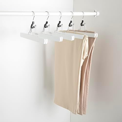 Amazon Basics Wooden Pants Hangers Closet Organizer, White, 10-Pack