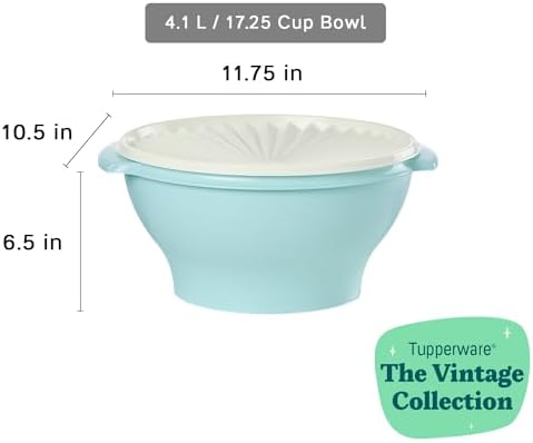 Tupperware Heritage Collection 17.25 Cup Bowl with Starburst Lid, Light Blue Vintage Color, Dishwasher Safe and BPA Free (4.1 L)