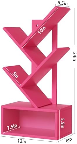 SHEEPAM 5 Tier Tree Book Case, Small Bookshelf with Shelf