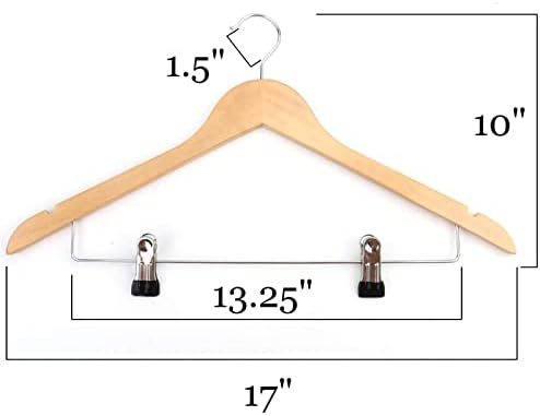 Tosnail 12-Pack Wooden Pant Hanger, Wooden Suit Hangers with Steel Clips and Hooks, Natural Wood Collection Skirt Hanger
