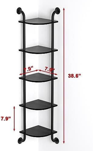 Tinpin 5 Tier Corner Shelf Wall Mount Rustic Industrial Floating Shelves