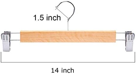 Tosnail 15 Pack 14" Natural Wooden Hangers Skirt Pants Clothes Hangers with Clips and 360° Swivel Hook, Heavy Duty Jeans Hangers - Natural