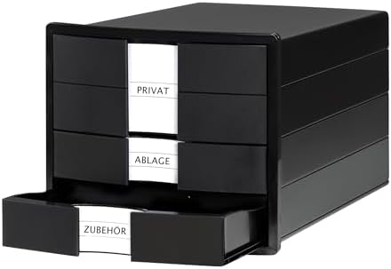 HAN IMPULS 2.0 Drawer Box with 3 Closed Drawers for DIN A4/C4 Including Labels/Document Box/Base with Pull-Out Lock/Rubber Feet/Black