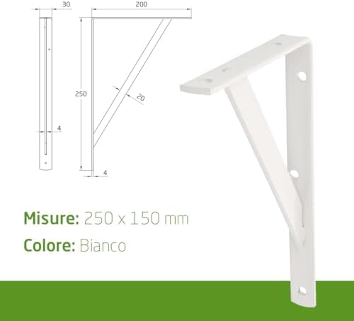 Amig, Pack of 4 Shelf Brackets Color White, Bracket for Shelves 250 x 150 mm, Heavy-Duty Steel: up to 320 kg