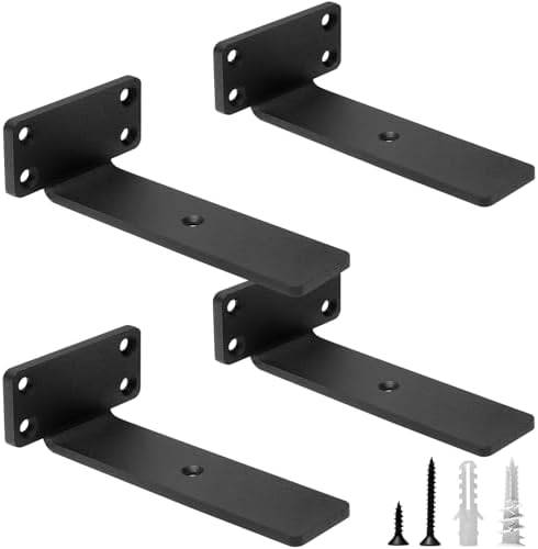 HITOMEN Heavy Duty Floating Shelf Brackets, 6-Inch (1/5'' Thick) Hidden Shelves Hardware, Iron L Brackets, Rustic Indust