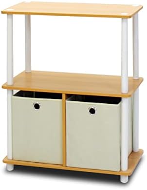 Furinno TURN-N-TUBE Storage Shelves Set of 2, 3-Tier Toolless Book Shelf with Storage Bins, Display Shelf, for Organizat