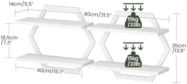 CHOEZON Hexagon Floating Shelves for Wall, Set of 2, 2 -Tier Hanging Shelves, Wall Mounted Storage Shelves, for Living R