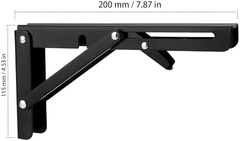6 PCS 8 Inch Black Folding Shelf Brackets, Folding Shelf Hinge Wall Mounted, Heavy Duty Metal Collapsible Shelf Bracket 