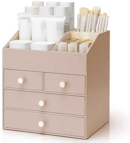 VLANDO Makeup Brush Holder with 4 Drawers,Toffee