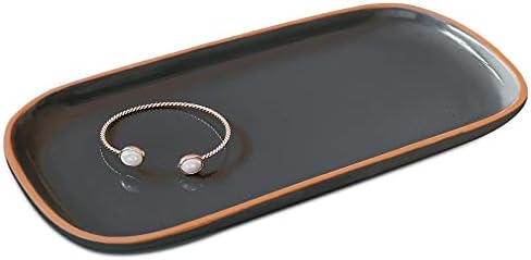 Mora Ceramic Decorative Tray - Rectangle 10in Dish for Jewelry, Soap Dispenser, Perfume, Makeup, Accessories, Candle, in