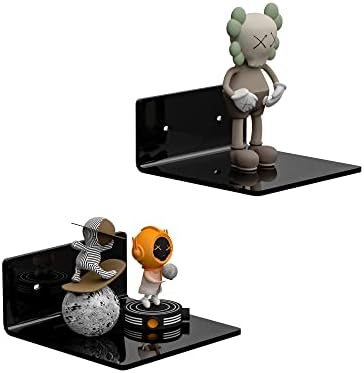 Sezanrpt 6 Inches Acrylic Small Wall Shelves 2 Pack, Floating Shelf for Wall Mounting, Acrylic Display Ledges for Funko Pop Figures, Home Décor, Living Room, Gaming Room, Plants(6 inch, Black)